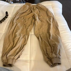 Khaki boho pants with cinch waste! Perfect for the hippie look or a casual night